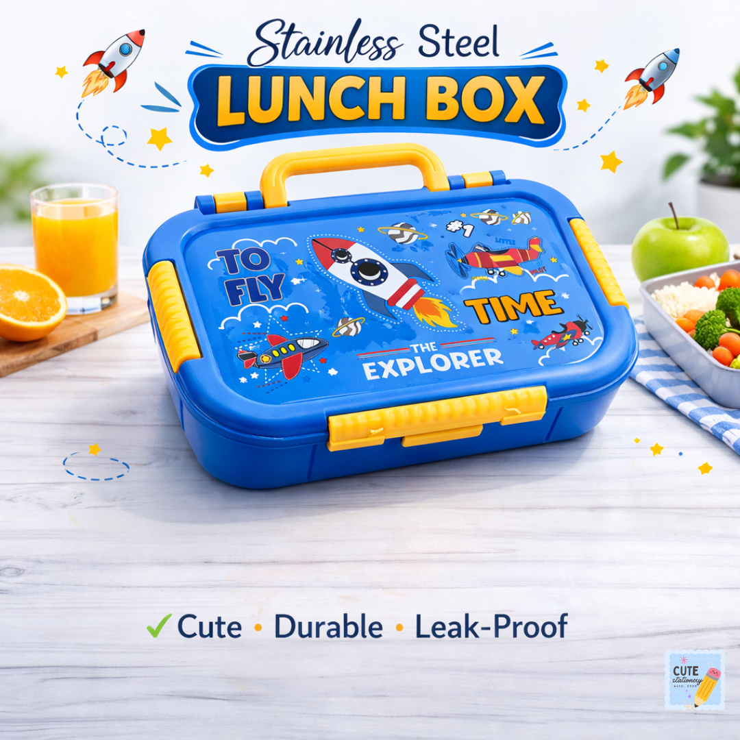 Kids Lunch Box Stainless Steel 3 Compartment | Leak-Proof Bento Tiffin | School, Picnic & Travel