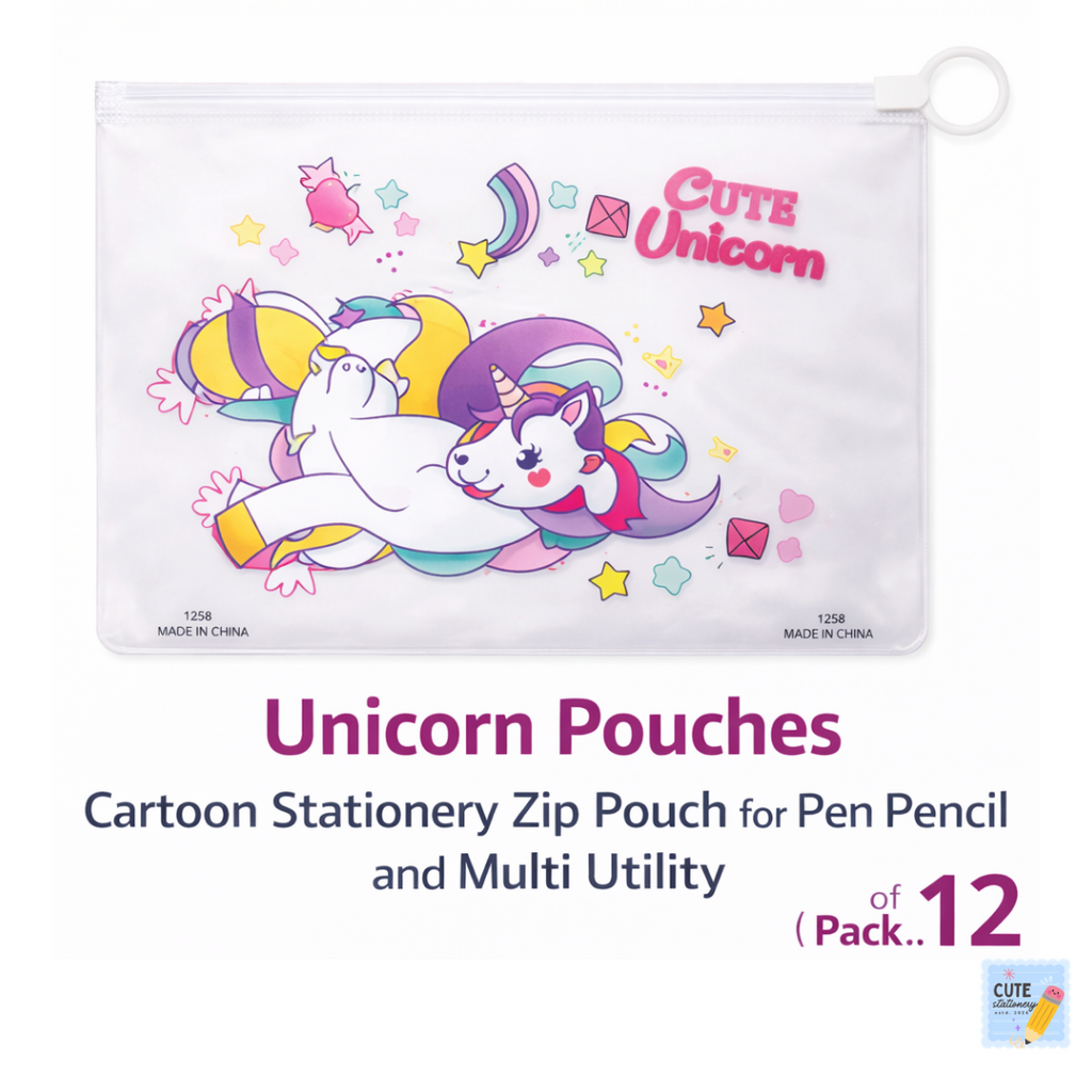 Multipurpose Transparent Unicorn Zip Pouch (Pack of 12)