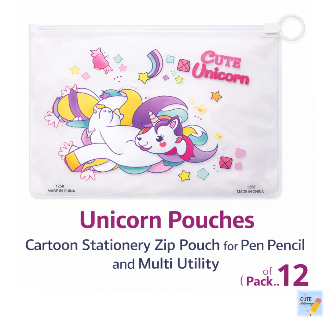 Multipurpose Transparent Unicorn Zip Pouch (Pack of 12)
