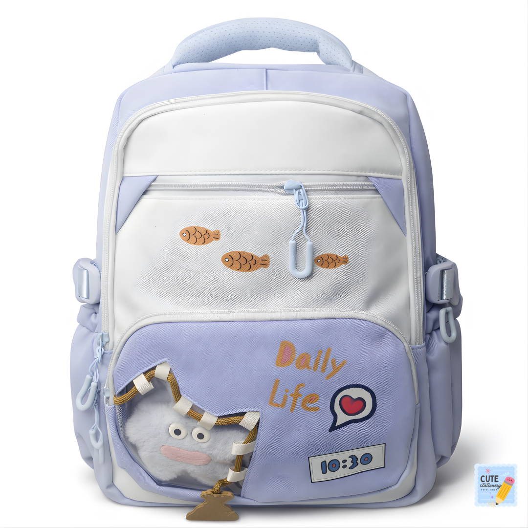 DDYINUO Cute Cloud Theme Backpack (Light Blue 18 Inches)