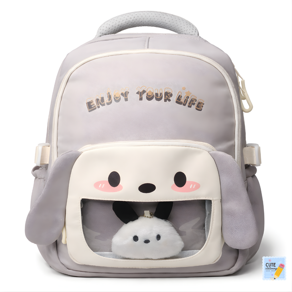 DDYINUO Cute Bunny Theme Backpack (Grey 18 Inches)