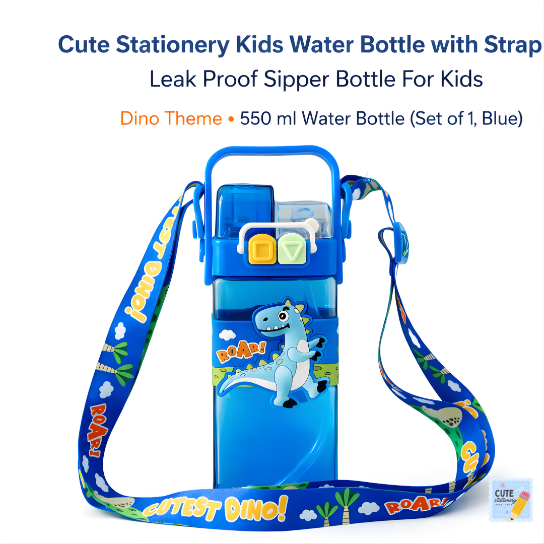 Cute Stationery Kids Dino Water Bottle Blue (550 ml)