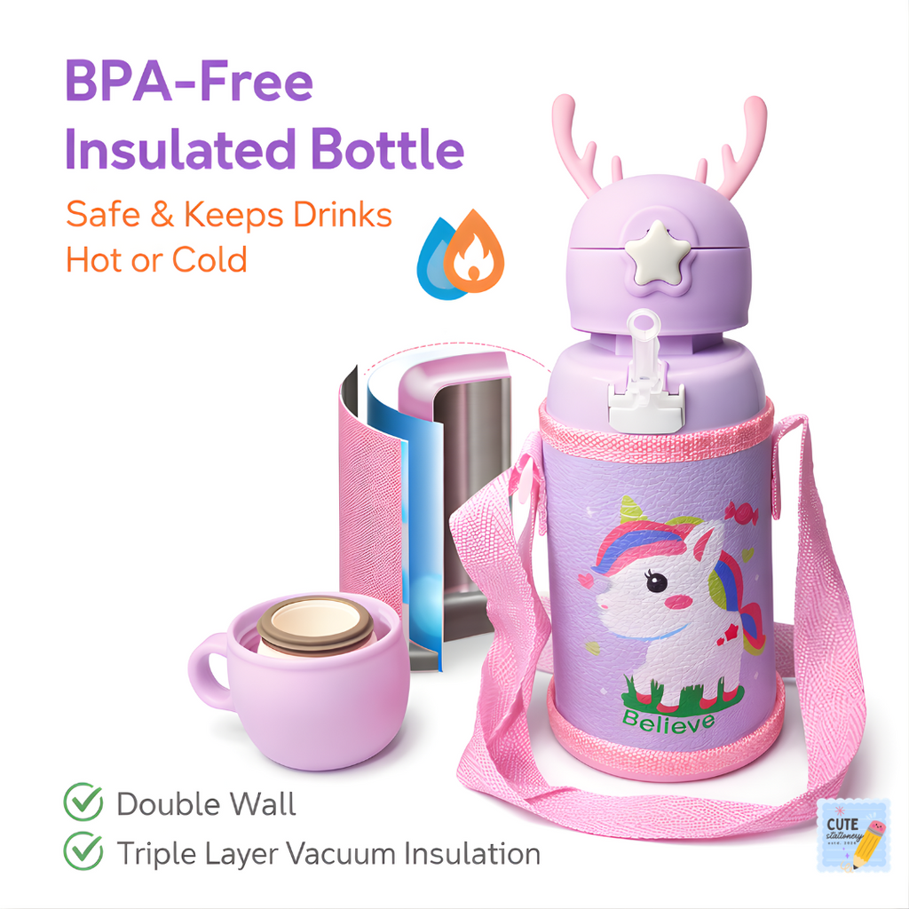 Cute Unicorn Kids Hot & Cold Insulated Water Bottle 500 ML