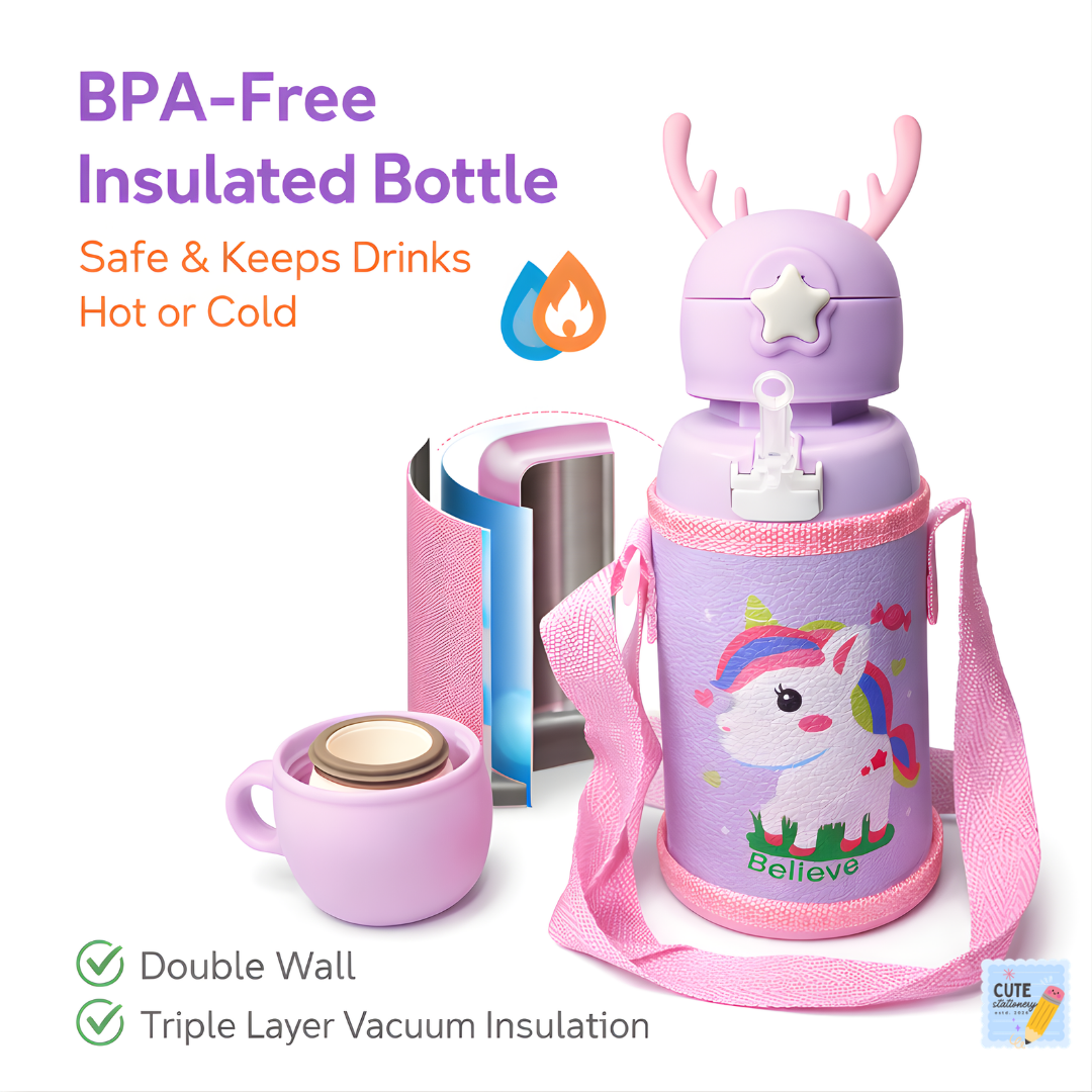Cute Unicorn Kids Hot & Cold Insulated Water Bottle 500 ML