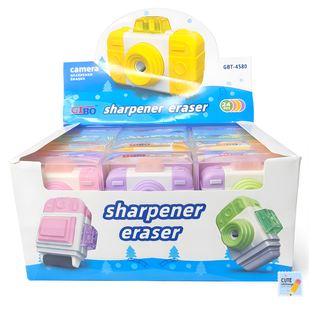 3-in-1 Camera Sharpener With Clean Roller & Eraser for Kids