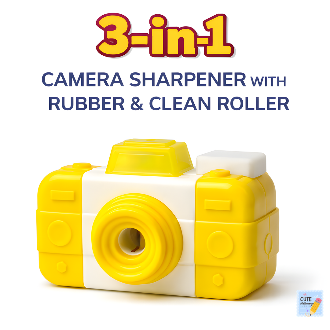 3-in-1 Camera Sharpener With Clean Roller & Eraser for Kids