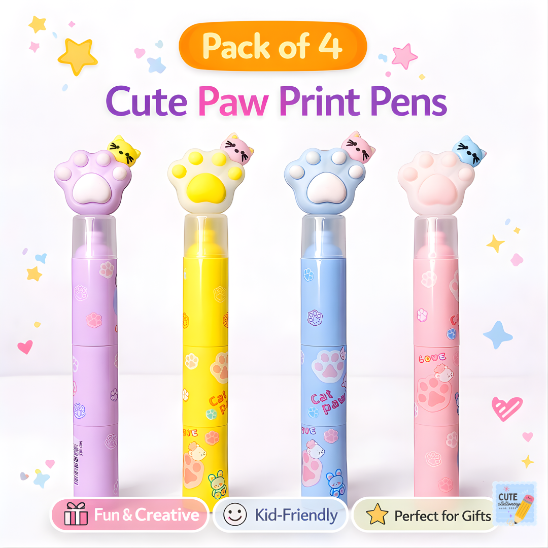 Cat Paw Highlighter Pens – Cute & Colorful Study Essentials (Pack of 4)