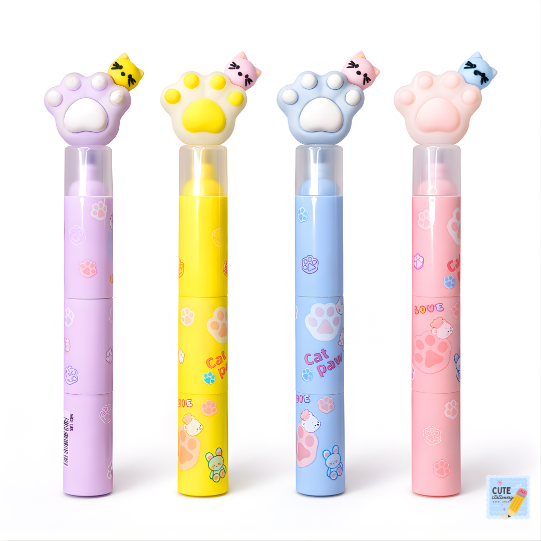 Cat Paw Highlighter Pens – Cute & Colorful Study Essentials (Pack of 4)