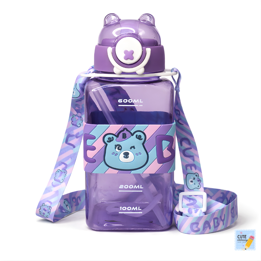 Cute Baby Water Bottle for Kids 600 ML With Side Strap (BPA Free)