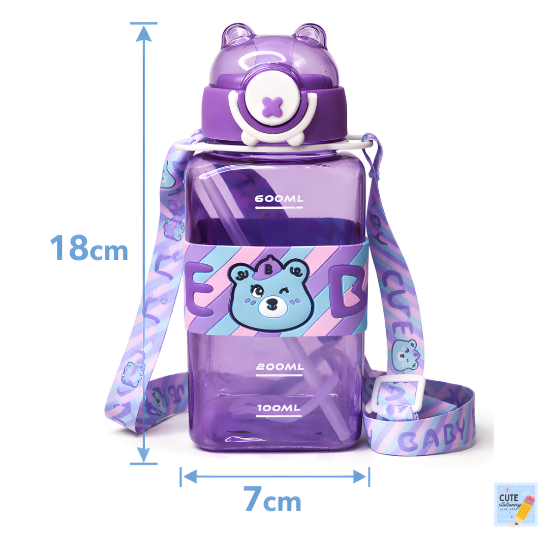 Cute Baby Water Bottle for Kids 600 ML With Side Strap (BPA Free)