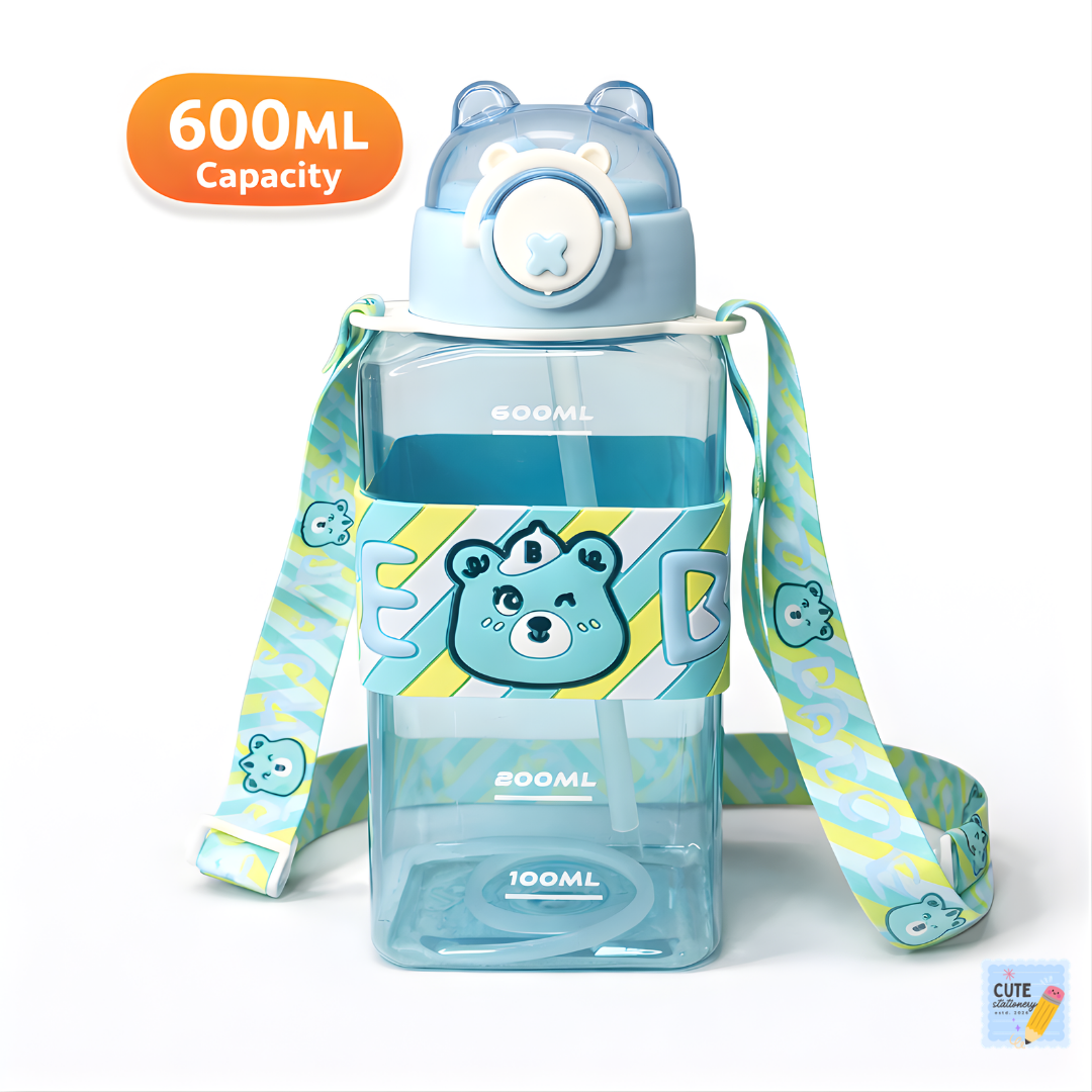 Cute Baby Water Bottle for Kids 600 ML With Side Strap (BPA Free)