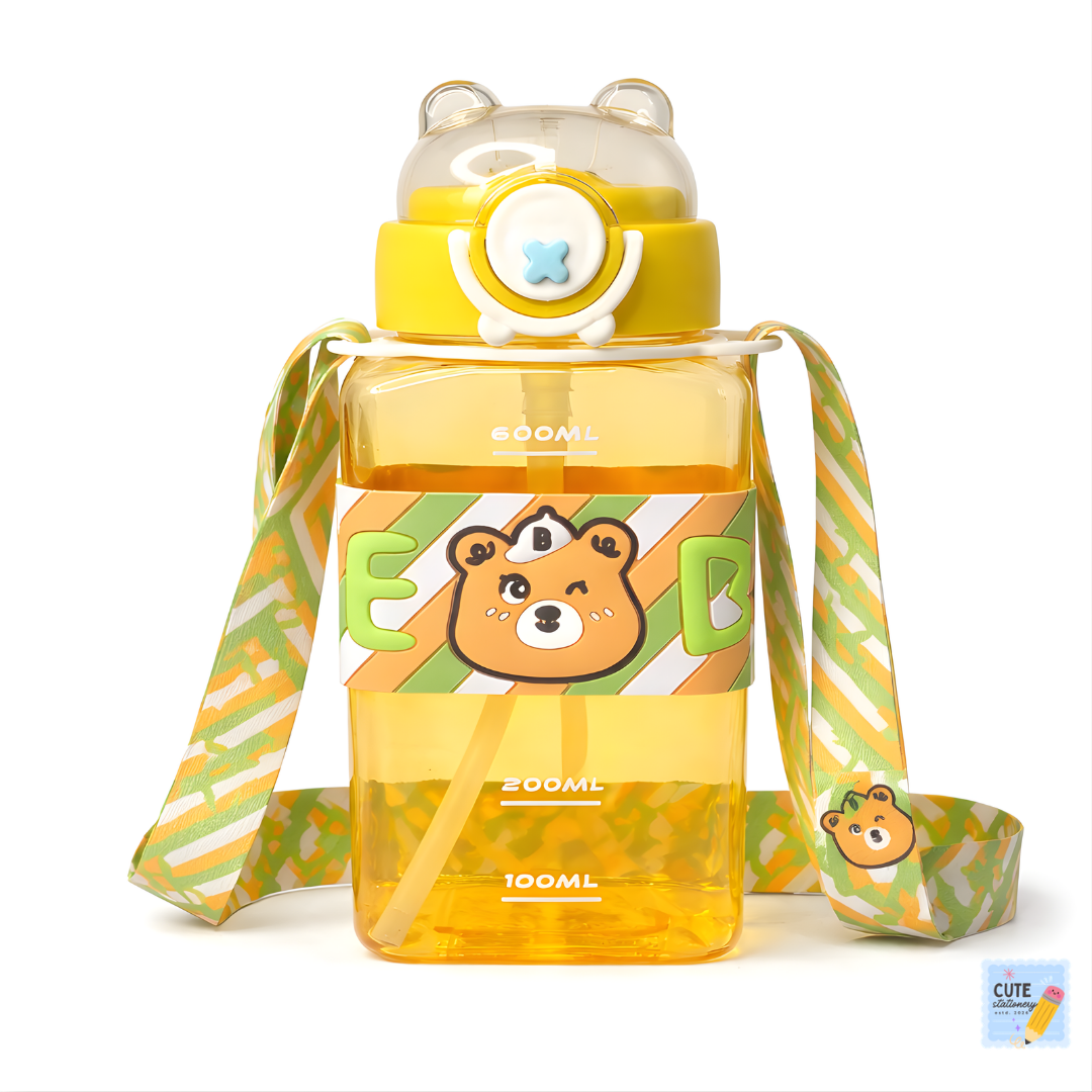 Cute Baby Water Bottle for Kids 600 ML With Side Strap (BPA Free)