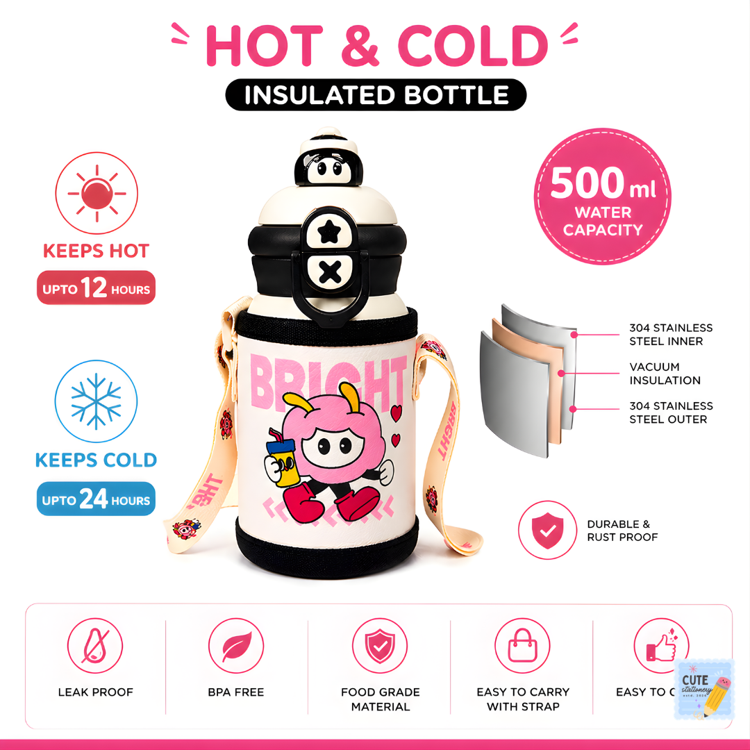 Kids Thermos Stainless Steel Hot & Cold Water Bottle (500 ML)