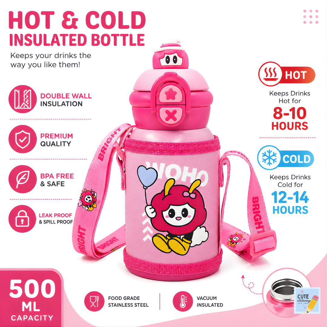 Kids Thermos Stainless Steel Hot & Cold Water Bottle (500 ML)