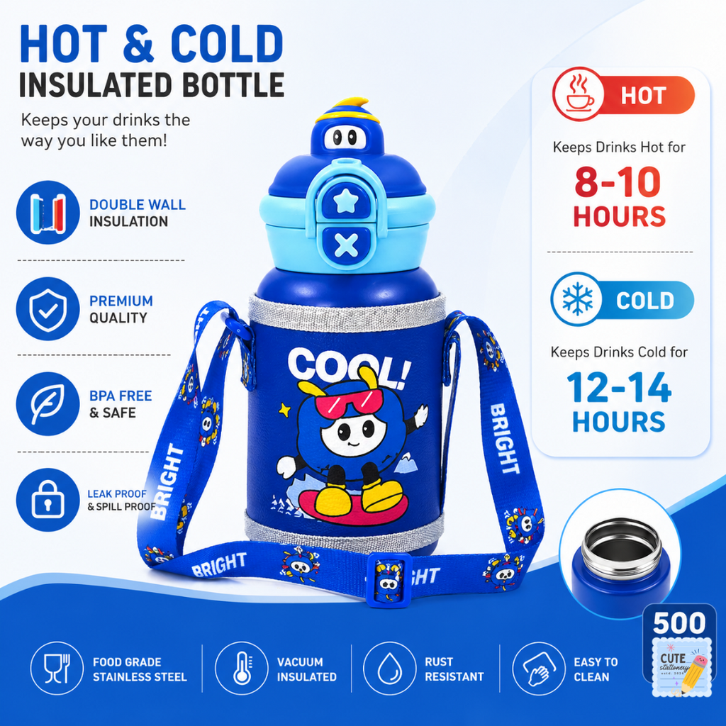 Kids Thermos Stainless Steel Hot & Cold Water Bottle (500 ML)
