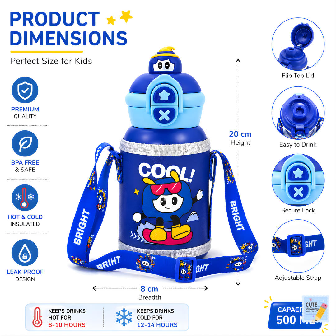 Kids Thermos Stainless Steel Hot & Cold Water Bottle (500 ML)