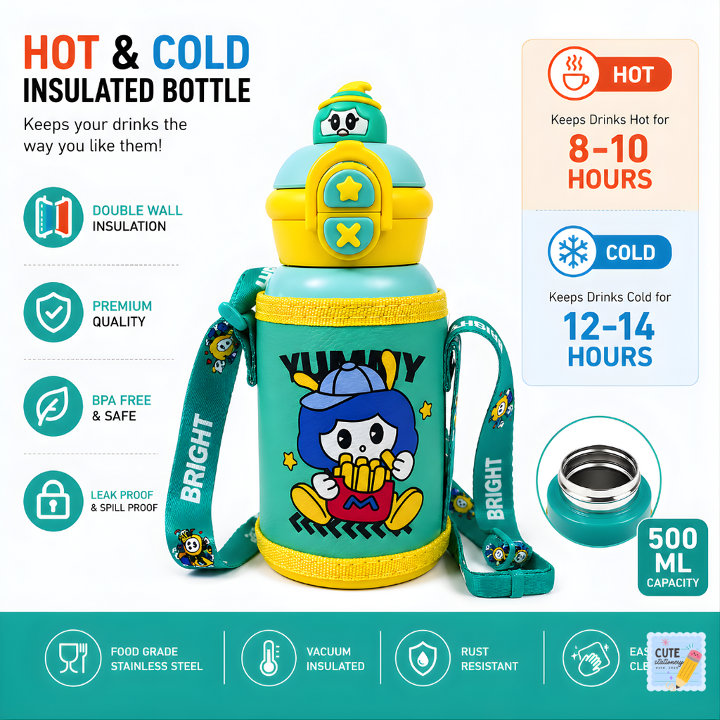 Kids Thermos Stainless Steel Hot & Cold Water Bottle (500 ML)