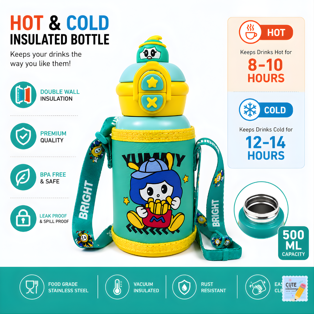 Kids Thermos Stainless Steel Hot & Cold Water Bottle (500 ML)