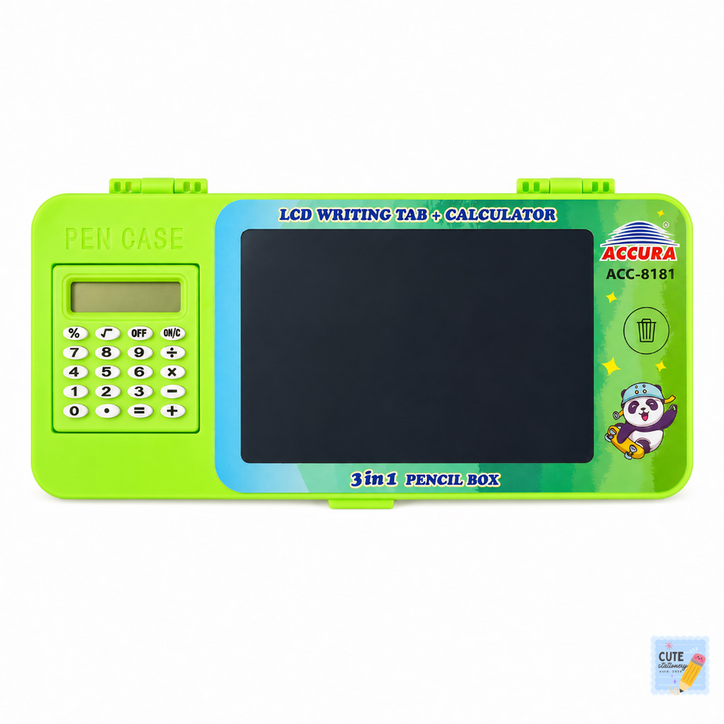 LCD Writing Tablet Pencil Box (Green Panda Theme)