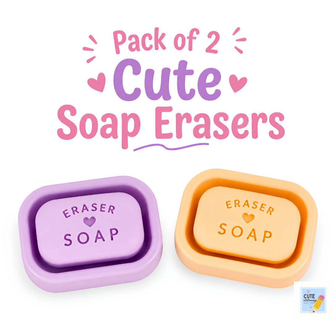 Cute Soap Shaped Erasers ( Pack of 2 ) Best for Return Gifts , School Use (Assorted Colors)