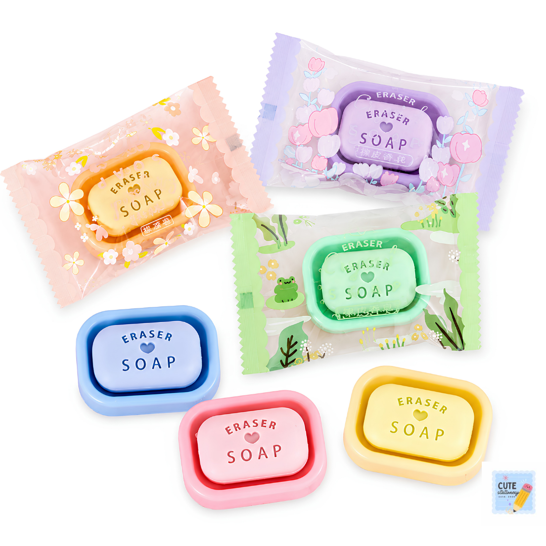 Cute Soap Shaped Erasers ( Pack of 2 ) Best for Return Gifts , School Use (Assorted Colors)