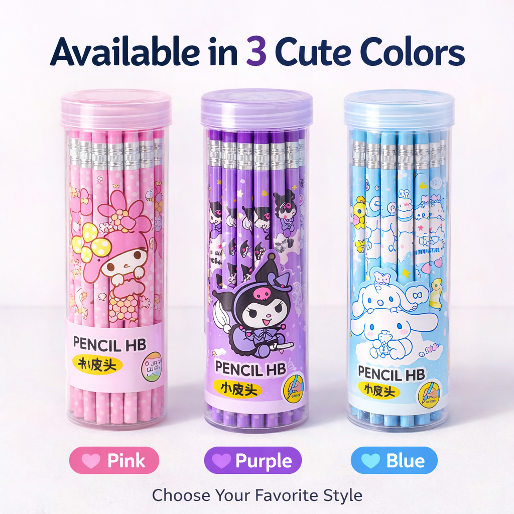 Cute Kuromi Cartoon HB Pencil Set – 30 PCS Set with Eraser