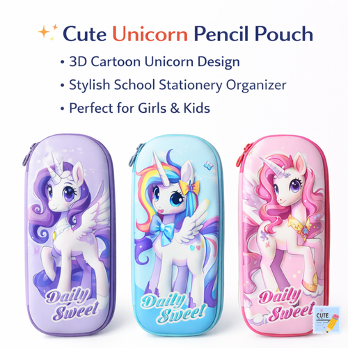 3D Unicorn Pencil Case / Pencil Pouch Available in Pink , Blue & Purple
