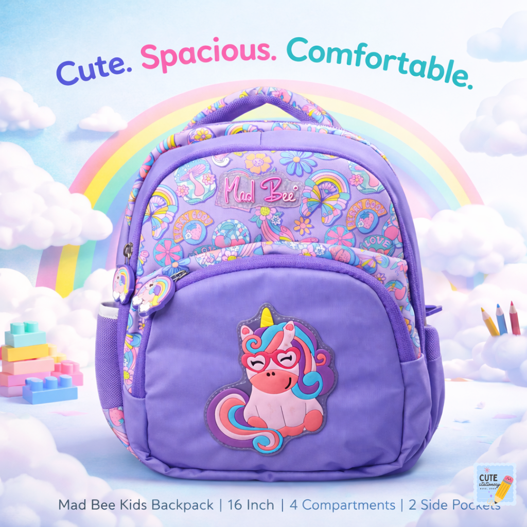 Mad Bee Kids Backpack (Purple 16 Inches) Best for 1st to 3rd Class Kids