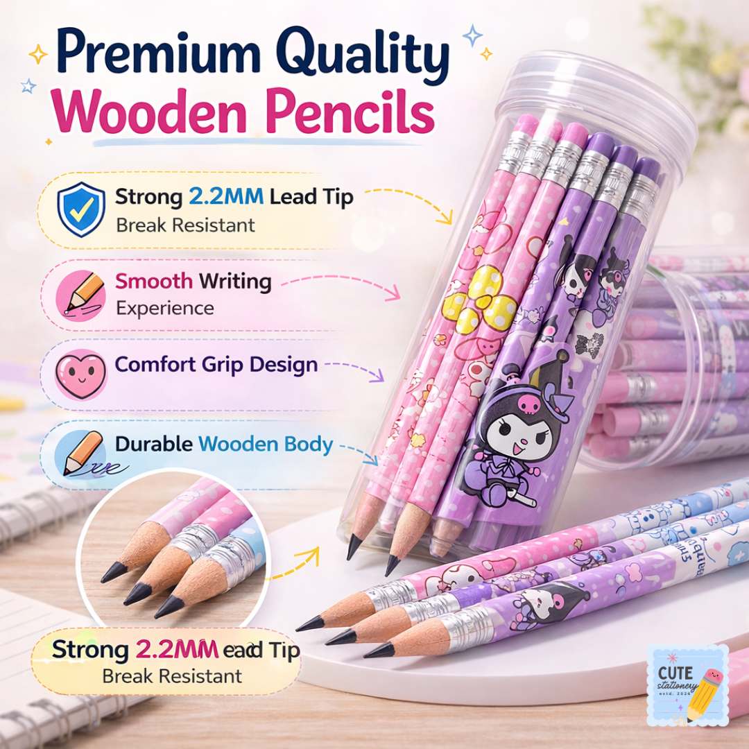 Cute Kuromi Cartoon HB Pencil Set – 30 PCS Set with Eraser