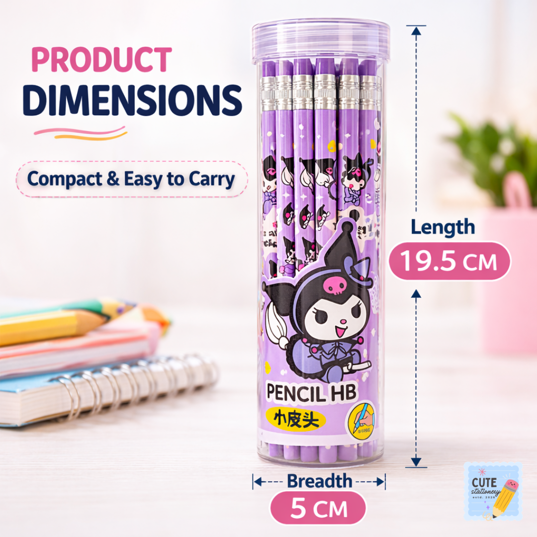 Cute Kuromi Cartoon HB Pencil Set – 30 PCS Set with Eraser