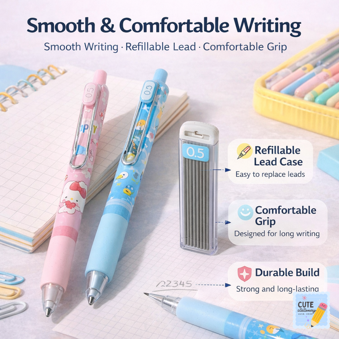 Pack of 2 Mechanical Pencils – Smooth Writing, Refillable, Durable & Comfortable Grip (Yellow & Pink) & (Light Blue & Blue) / Assorted.