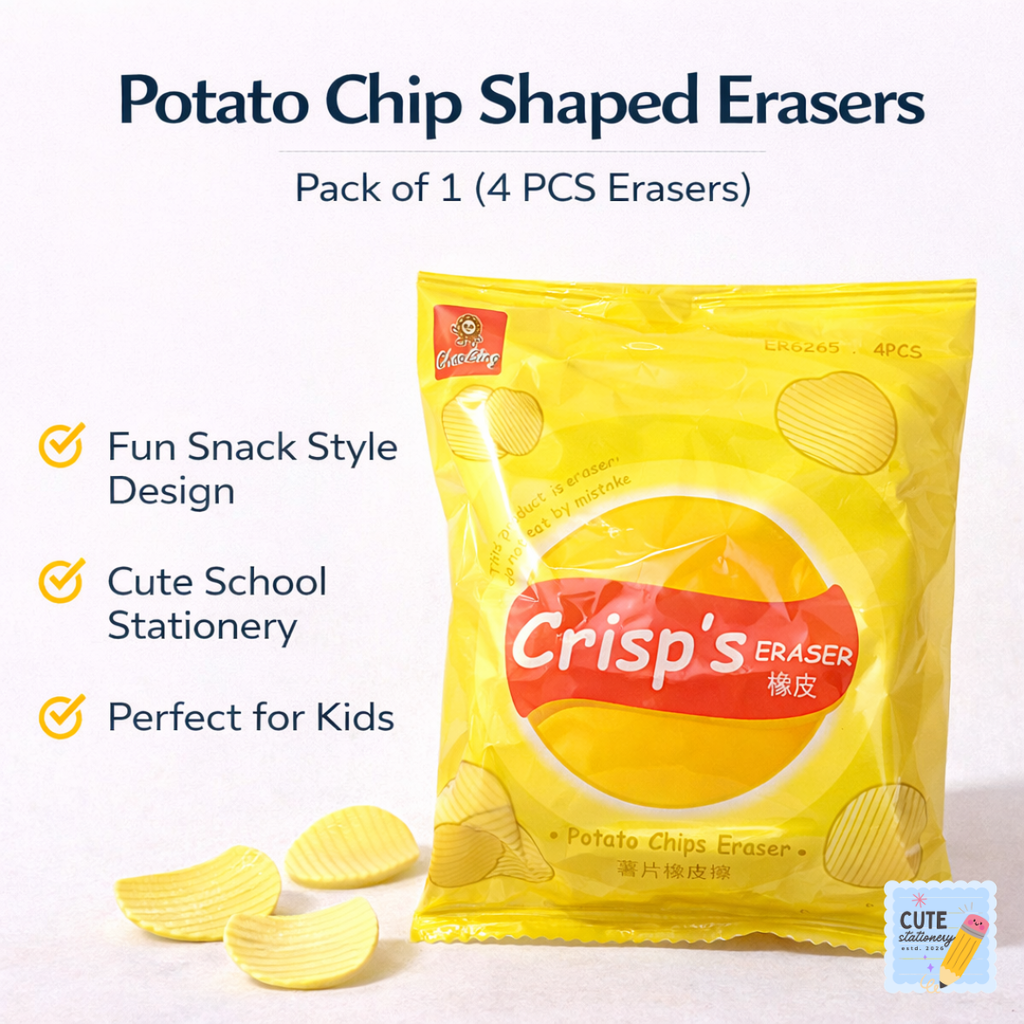 Potato Chip Shaped Erasers, Pack of 1 (4pcs Eraser), School Stationery Gift Set