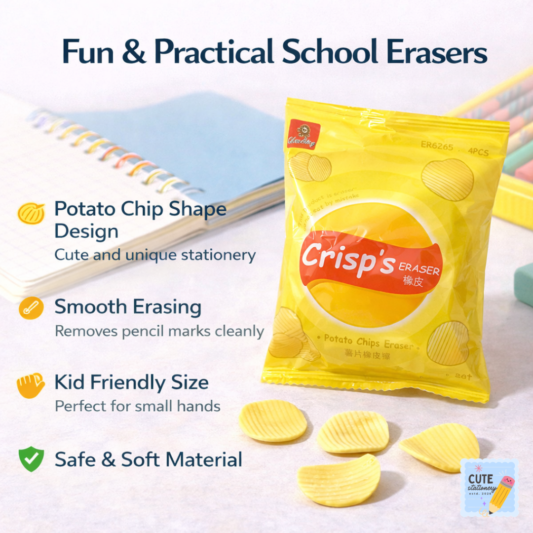 Potato Chip Shaped Erasers, Pack of 1 (4pcs Eraser), School Stationery Gift Set