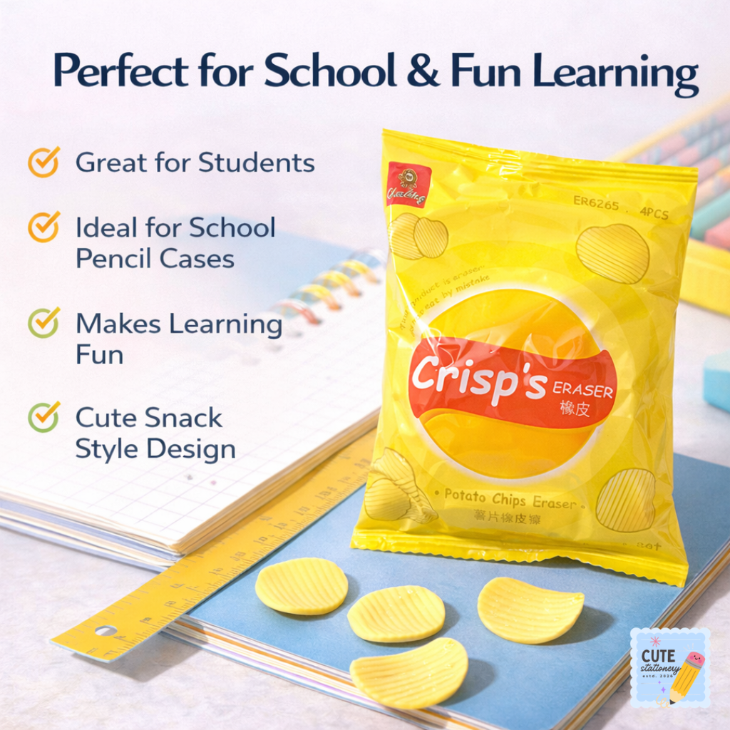 Potato Chip Shaped Erasers, Pack of 1 (4pcs Eraser), School Stationery Gift Set