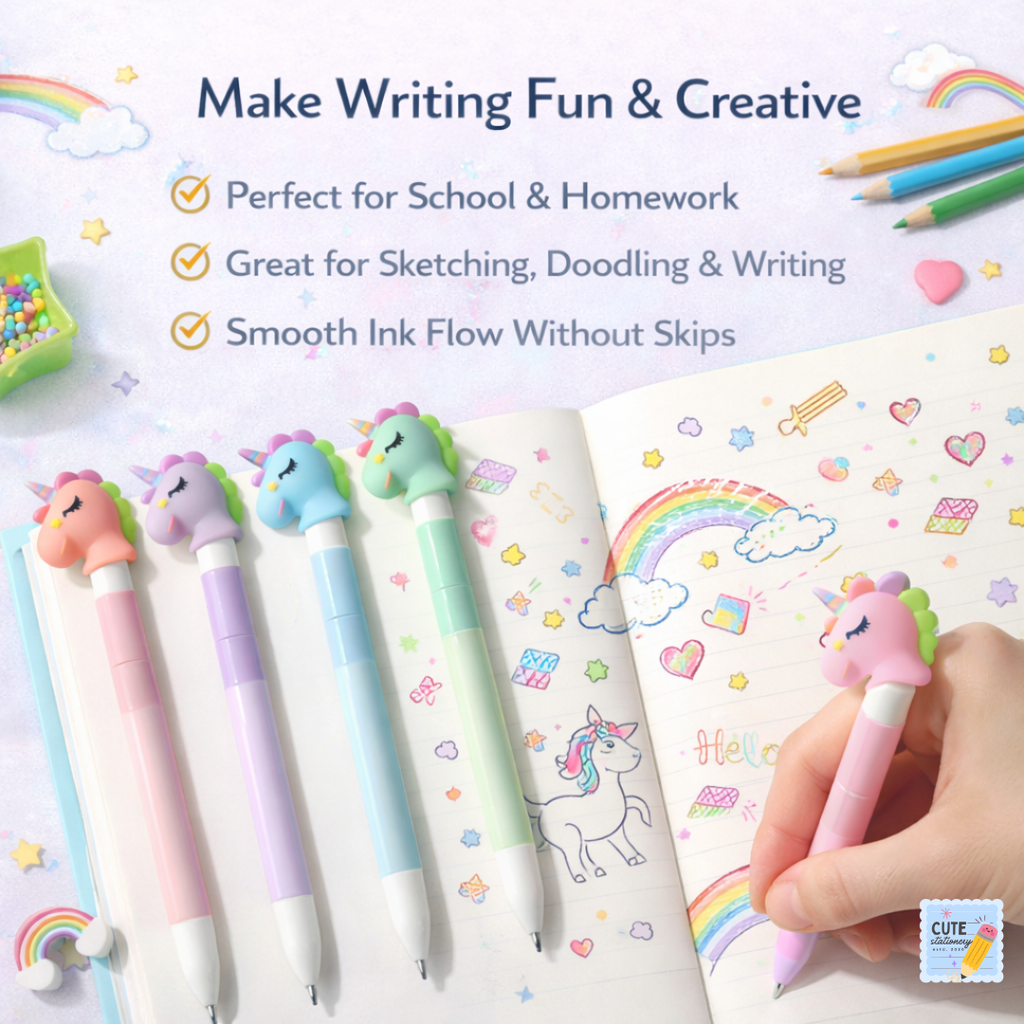 Unicorn Cartoon Gel Pen (Pack of 4)