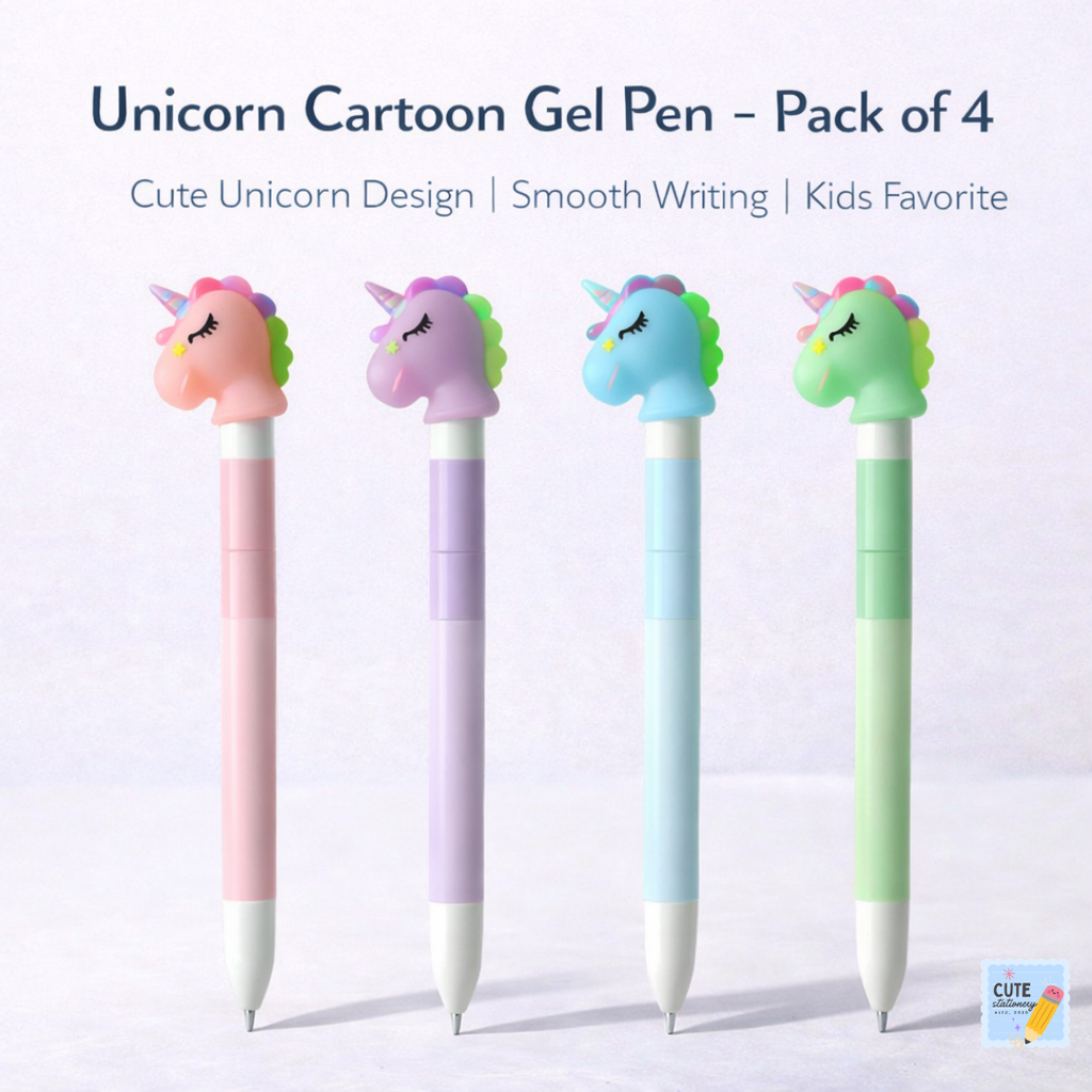 Unicorn Cartoon Gel Pen (Pack of 4)