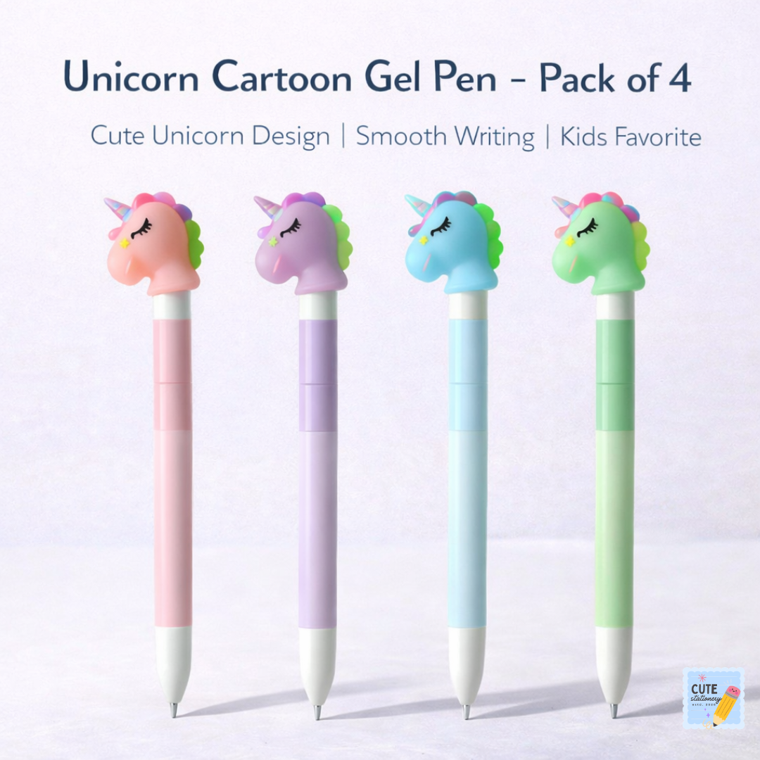Unicorn Cartoon Gel Pen (Pack of 4)