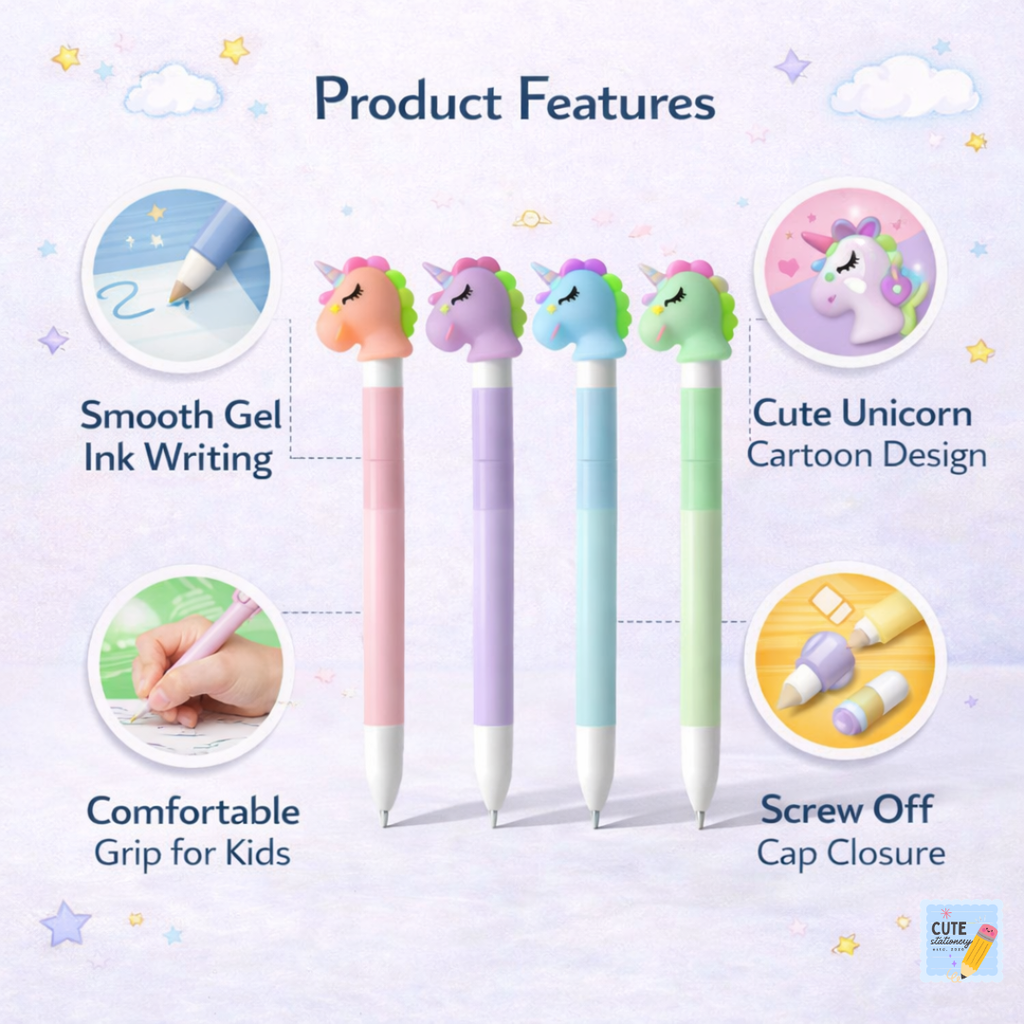 Unicorn Cartoon Gel Pen (Pack of 4)