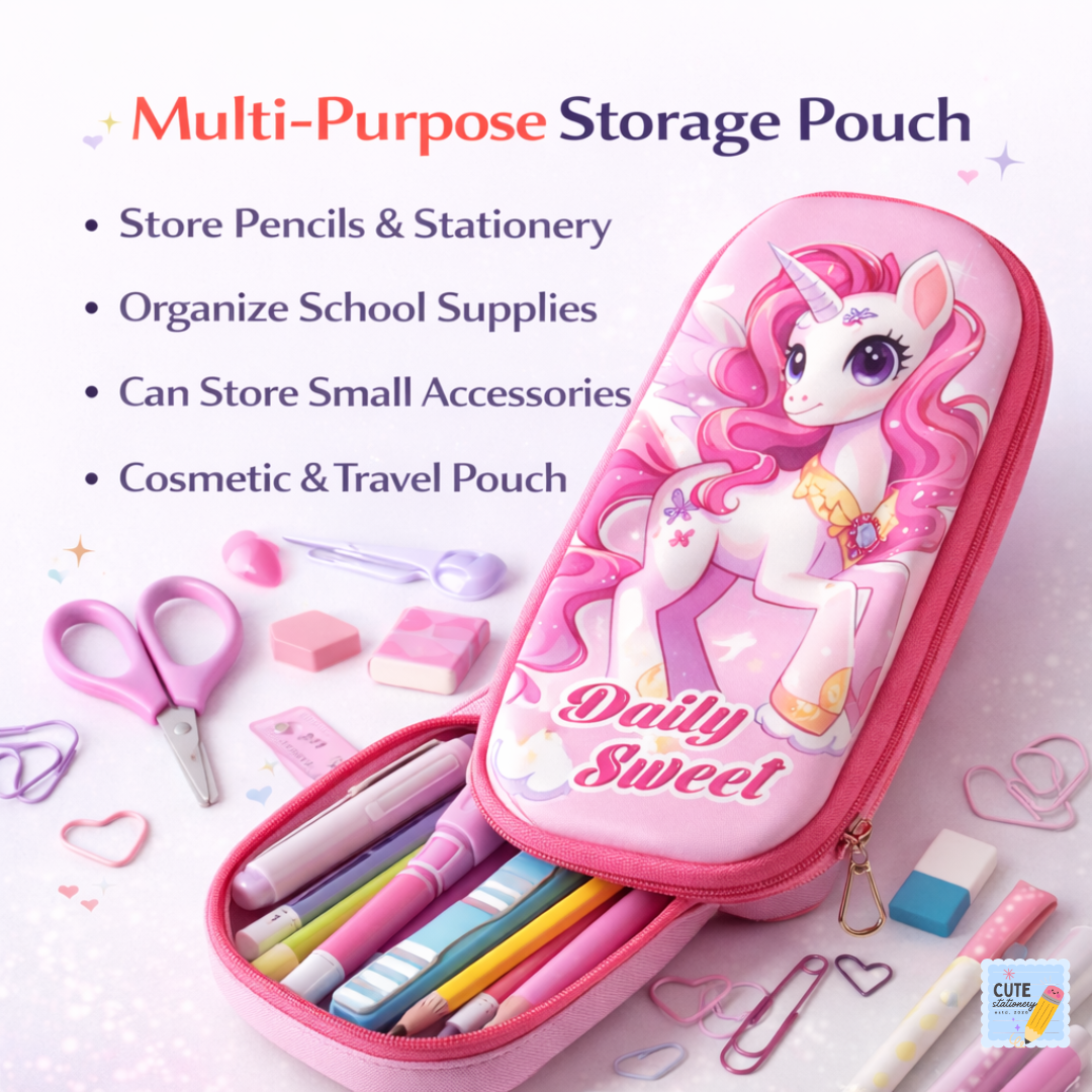 3D Unicorn Pencil Case / Pencil Pouch Available in Pink , Blue & Purple