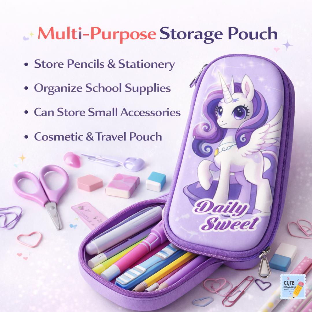 3D Unicorn Pencil Case / Pencil Pouch Available in Pink , Blue & Purple