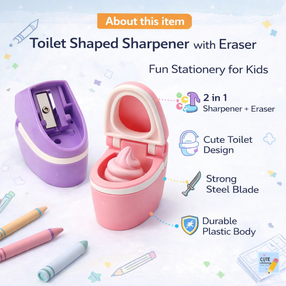 Cute Toilet Shape Sharpener with Eraser – Pack of 3 for Kids