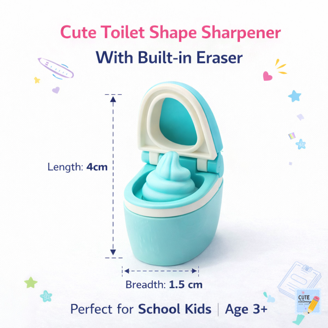 Cute Toilet Shape Sharpener with Eraser – Pack of 3 for Kids