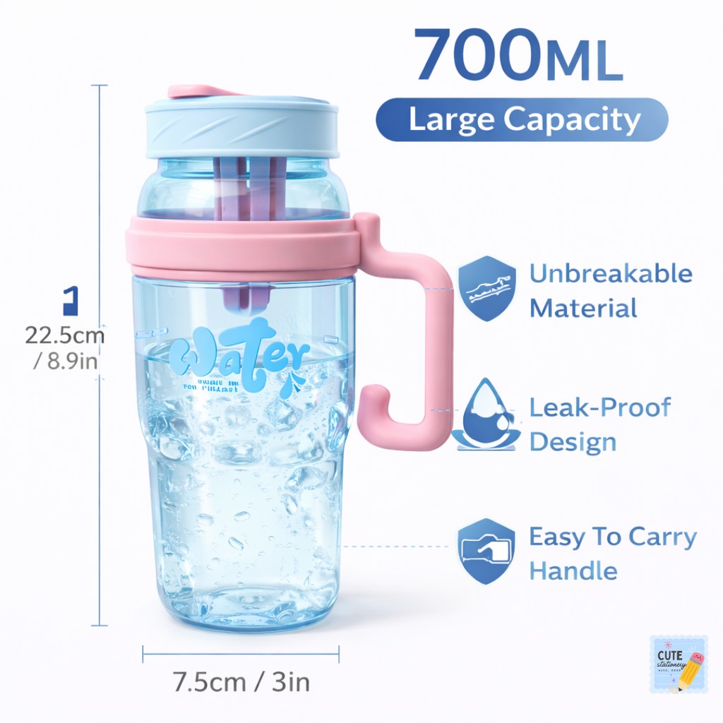 Unbreakable 700ML Sports Water Bottle with Handle (BPA Free)