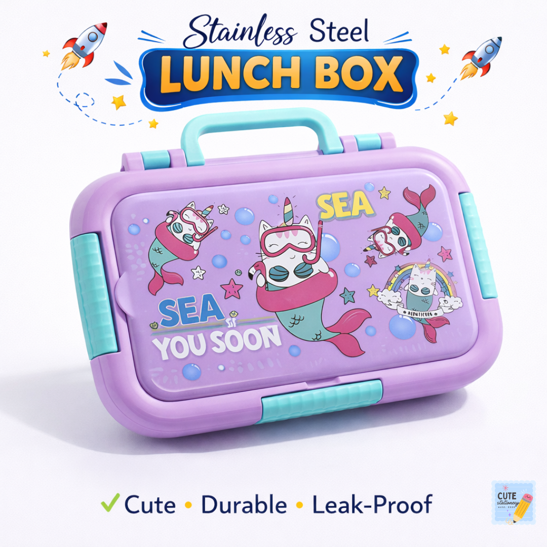 Kids Lunch Box Stainless Steel 3 Compartment | Leak-Proof Bento Tiffin | School, Picnic & Travel