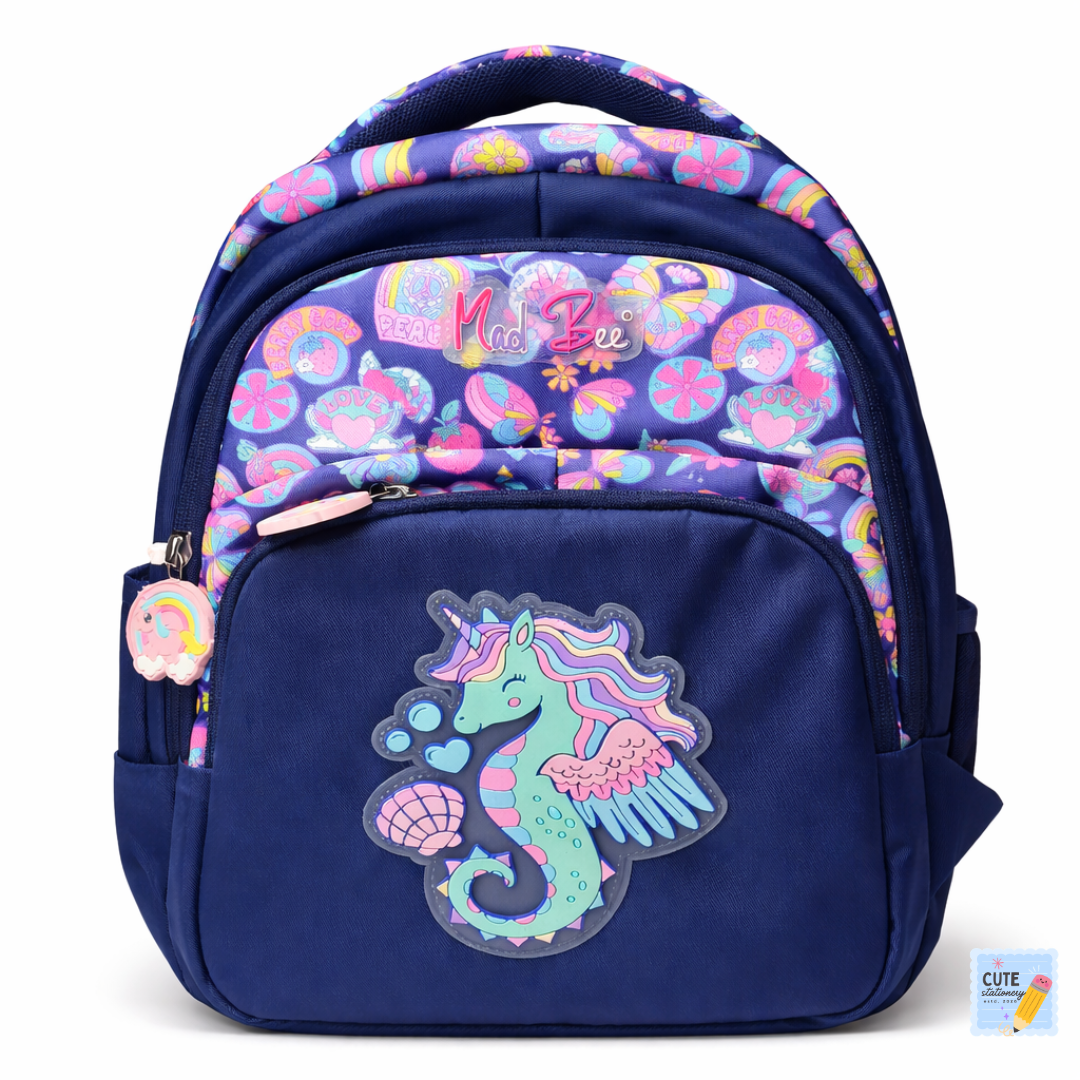 Mad Bee Kids Backpack (Navy 16 Inches) Best for 1st to 3rd Class Kids