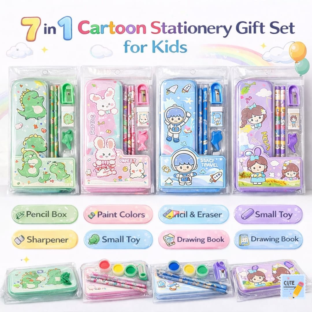 Cartoon Stationery Gift Set | Available in Unicorn, Dinosaur, Space and Hello theme