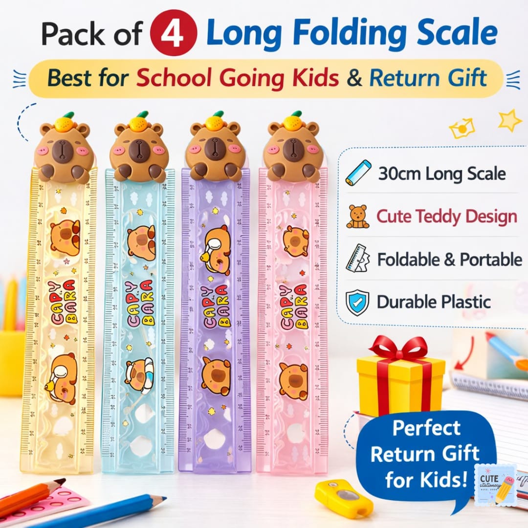 Teddy Design Folding Scale  – Pack of 4 Best for School Going Kids (Return Gift)